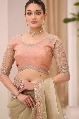 Sunsilk blend tissue saree with brocade zari work blouse