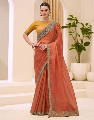 Dual shade silk blend saree with brocade work blouse 1