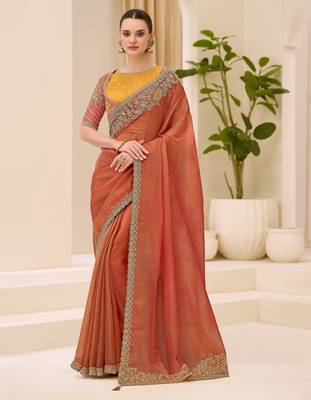 Dual shade silk blend saree with brocade work blouse 2