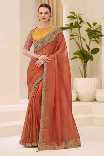Dual shade silk blend saree with brocade work blouse