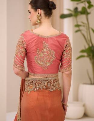 Dual shade silk blend saree with brocade work blouse 4