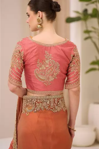 Dual shade silk blend saree with brocade work blouse
