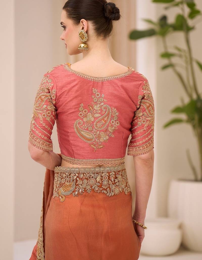 Dual shade silk saree with brocade work blouse