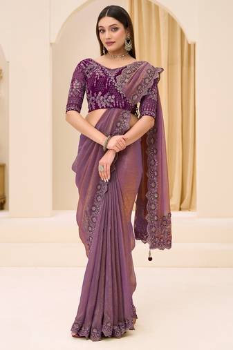 Dual shade georgette tissue saree with georgette work blouse