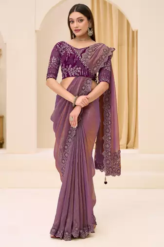 Dual shade georgette tissue saree with georgette work blouse