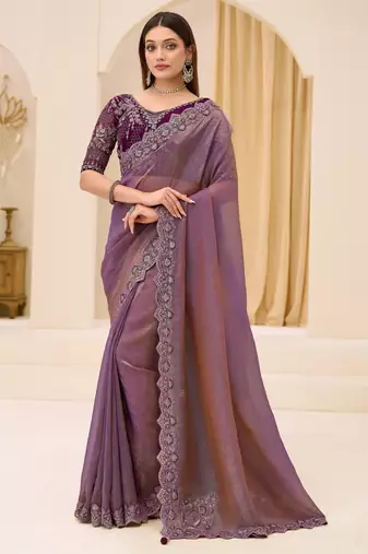 Dual shade georgette tissue saree with georgette work blouse