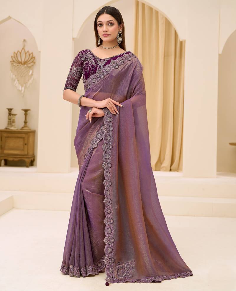 Dual shade georgette tissue saree with georgette work blouse
