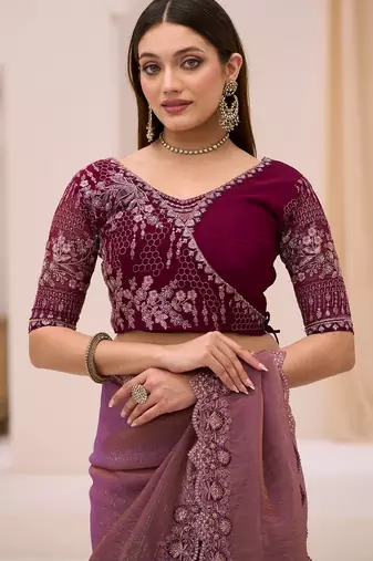 Dual shade georgette tissue saree with georgette work blouse