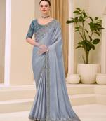 Silver shimmer satin saree with banglori work blouse
