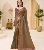 Dual shade georgette tissue saree with georgette work blouse