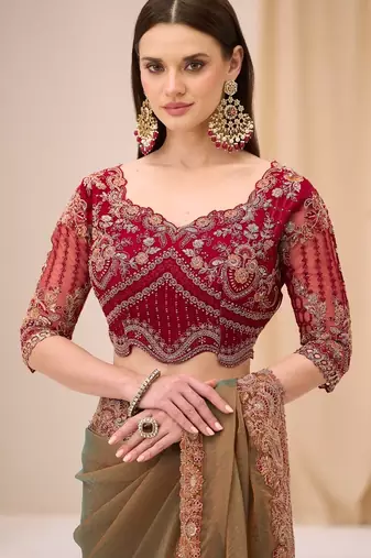 Dual shade georgette tissue saree with georgette work blouse