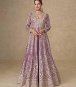 Mauve embroidered chinon free size stitched anarkali suit