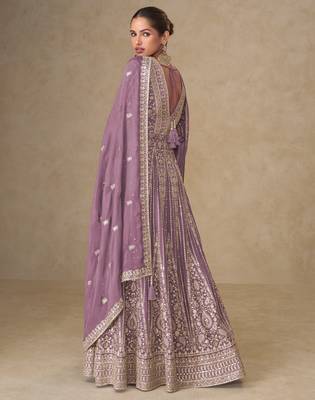 Mauve embroidered chinon free size stitched anarkali suit 2