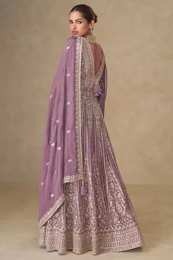 Mauve embroidered chinon free size stitched anarkali suit