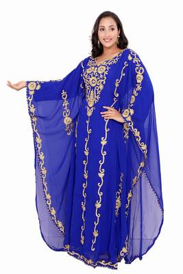 Blue Kaftan With Gold Work Stitched Dress 1