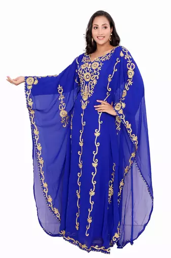 Luxurious Blue Kaftan With Gold Work Stitched Dress
