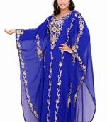 Luxurious Blue Kaftan With Gold Work Stitched Dress