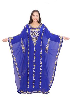 Blue Kaftan With Gold Work Stitched Dress 2