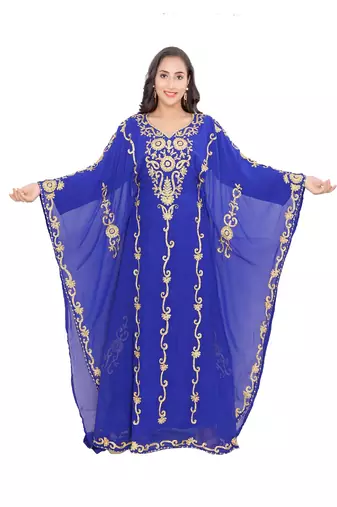 Blue Kaftan With Gold Work Stitched Dress