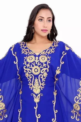 Blue Kaftan With Gold Work Stitched Dress