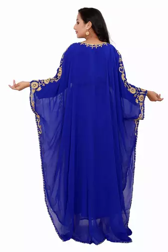 Blue Kaftan With Gold Work Stitched Dress