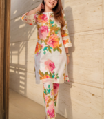 Cream color flower print party wear Cotton Co Ord Set