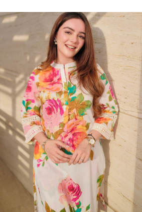Cream color flower print party wear Cotton Co Ord Set 3