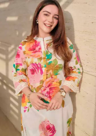 Cream color flower print party wear Cotton Co Ord Set