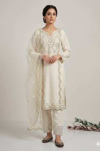 white embroidered style suit