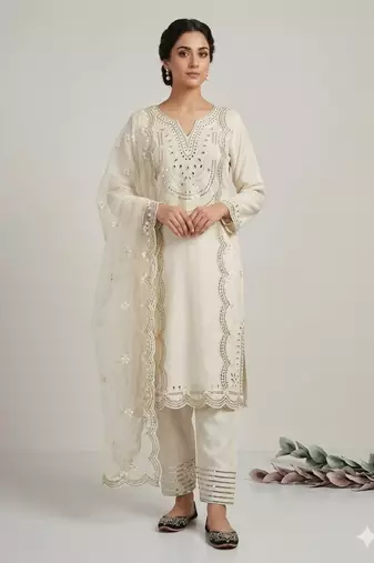 white embroidered style suit