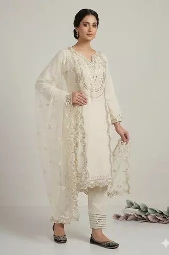 white embroidered style suit