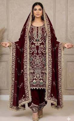 maroon embroidered patiala set 1