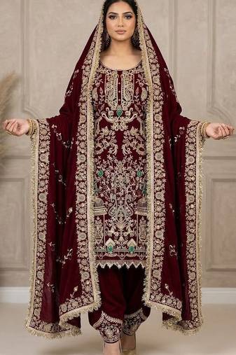 maroon embroidered patiala set