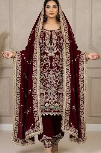 maroon embroidered patiala set