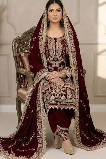 maroon embroidered patiala set