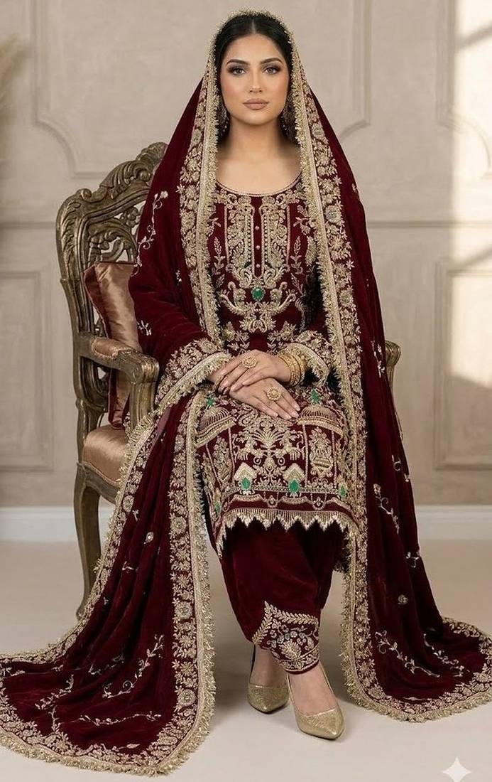 maroon embroidered patiala set