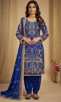 royal blue heavy embroidered patiala set 1