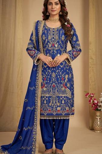 royal blue heavy embroidered patiala set