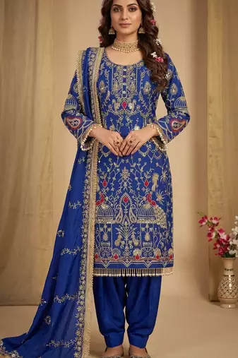 royal blue heavy embroidered patiala set