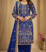 royal blue heavy embroidered patiala set