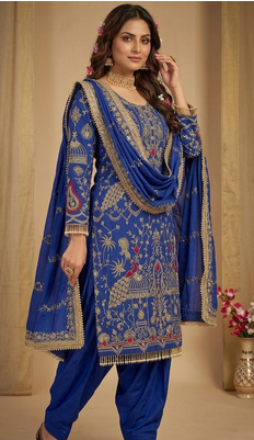 royal blue heavy embroidered patiala set 3