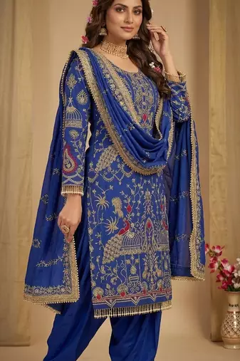 royal blue heavy embroidered patiala set