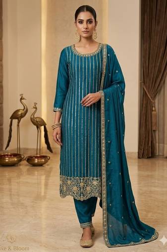 blue embroidered ethnic suit