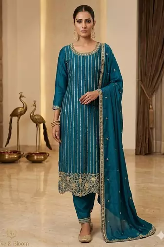 blue embroidered ethnic suit