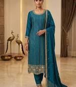 blue embroidered ethnic suit