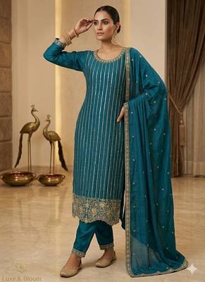 blue embroidered ethnic suit 3