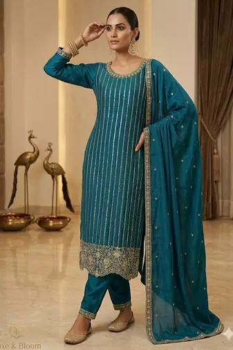 blue embroidered ethnic suit