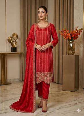 red designer party wear suit 1