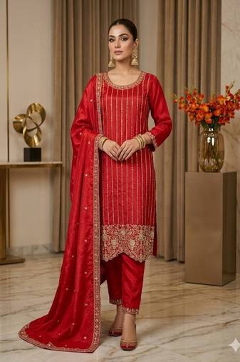 red designer party wear suit