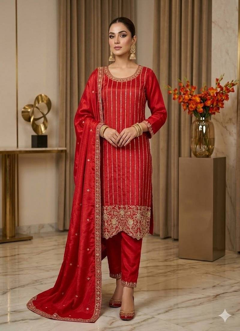 red designer party wear suit